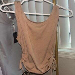 Beige Sleeveless Ribbed Top